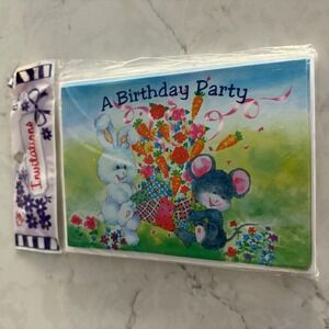 Birthday Party Invitations Bunnies With Carrot Bouquet With Envelopes - 8 Pack